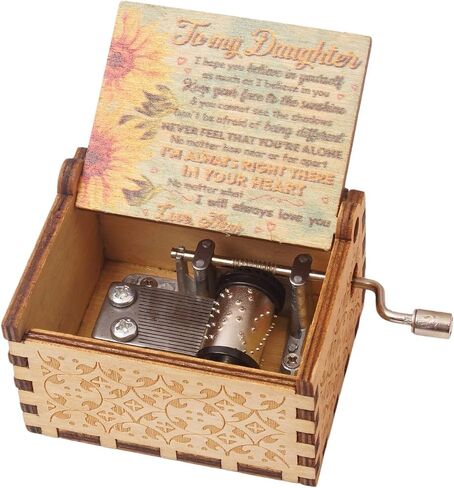 SLGIFT Wood Music Box,Hand Cranked Laser Engraved Vintage Musical Boxes Case Gifts for Birthday/Christmas/Valentines Days/Thanksgiving (to Daughter from Dad #4) in Saudi Arabia