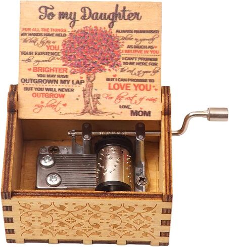 SLGIFT Wood Music Box,Hand Cranked Laser Engraved Vintage Musical Boxes Case Gifts for Birthday/Christmas/Valentines Days/Thanksgiving (to Daughter from Dad #4) in Saudi Arabia