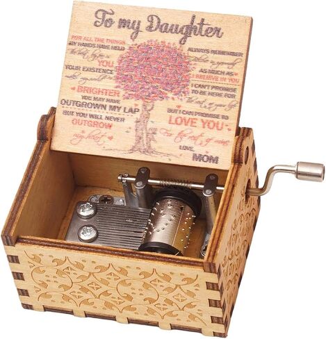 SLGIFT Wood Music Box,Hand Cranked Laser Engraved Vintage Musical Boxes Case Gifts for Birthday/Christmas/Valentines Days/Thanksgiving (to Daughter from Dad #4) in Saudi Arabia