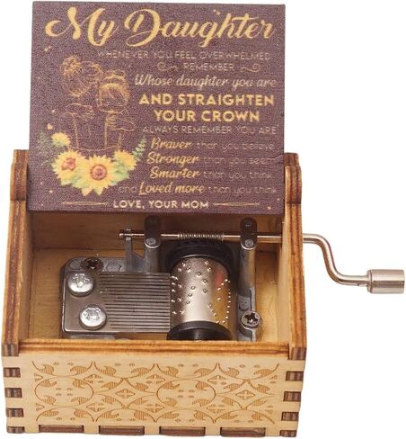 SLGIFT Wood Music Box,Hand Cranked Laser Engraved Vintage Musical Boxes Case Gifts for Birthday/Christmas/Valentines Days/Thanksgiving (to Daughter from Dad #4) in Saudi Arabia