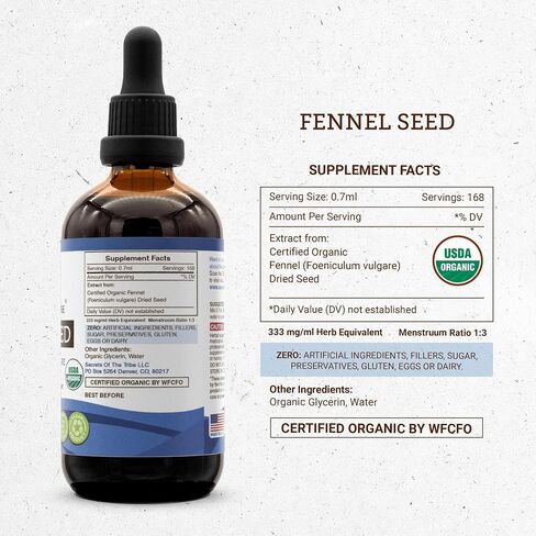 Secrets of the Tribe Fennel Seed Tincture Alcohol-Free Extract, USDA Organic Fennel (Foeniculum vulgare) Dried Seed (4 FL OZ) in Saudi Arabia