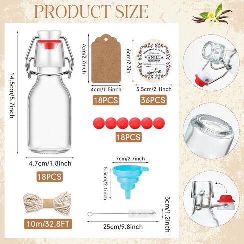 18 Pcs 4 Oz Swing Top Glass Bottles with Airtight Stoppers,Mini Flip Top Glass Bottles with Stickers Bottle Brush Funnel Rope Labels for Wedding Themed Party Favors in Saudi Arabia