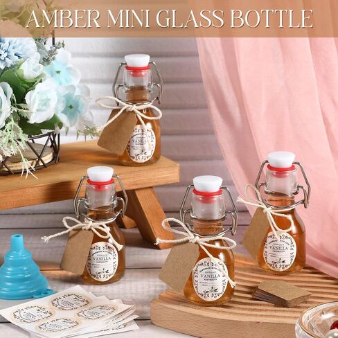 18 Pcs 4 Oz Swing Top Glass Bottles with Airtight Stoppers,Mini Flip Top Glass Bottles with Stickers Bottle Brush Funnel Rope Labels for Wedding Themed Party Favors in Saudi Arabia