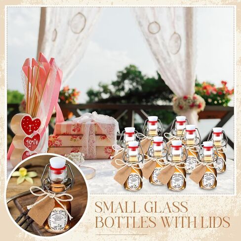 18 Pcs 4 Oz Swing Top Glass Bottles with Airtight Stoppers,Mini Flip Top Glass Bottles with Stickers Bottle Brush Funnel Rope Labels for Wedding Themed Party Favors in Saudi Arabia