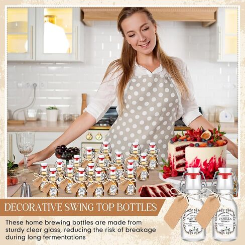 18 Pcs 4 Oz Swing Top Glass Bottles with Airtight Stoppers,Mini Flip Top Glass Bottles with Stickers Bottle Brush Funnel Rope Labels for Wedding Themed Party Favors in Saudi Arabia