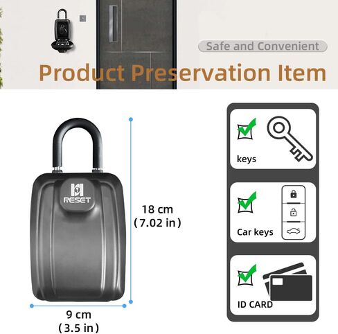 RESET-G14 4 Digit Combination Storage Wall Mount House Key Lock Box,Push Button Lock Box & Protective Shell for Outside Weatherproof,Large Capacity,Black in Saudi Arabia
