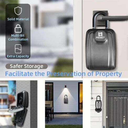 RESET-G14 4 Digit Combination Storage Wall Mount House Key Lock Box,Push Button Lock Box & Protective Shell for Outside Weatherproof,Large Capacity,Black in Saudi Arabia