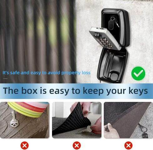 RESET-G14 4 Digit Combination Storage Wall Mount House Key Lock Box,Push Button Lock Box & Protective Shell for Outside Weatherproof,Large Capacity,Black in Saudi Arabia