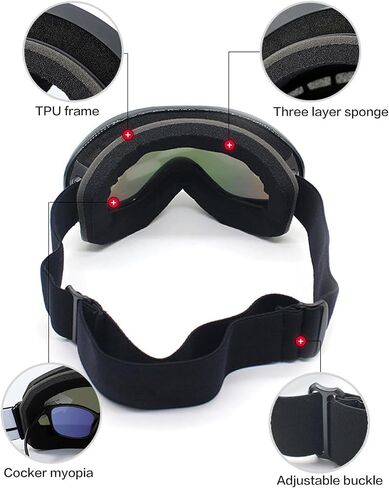 Ski Goggles for Adult, Over Glasses Snowboard Goggles Anti-fog High Definition Snow Goggle, Skiing Skating Goggles (Blue) in Saudi Arabia