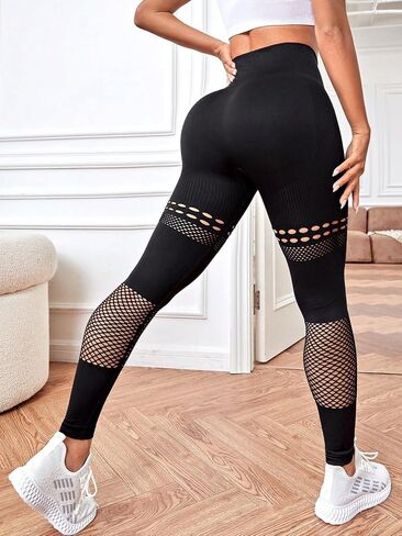 SweatyRocks Women's Plain Hollow Out Seamless High Waist Slim Fit Workout Yoga Legging in Saudi Arabia