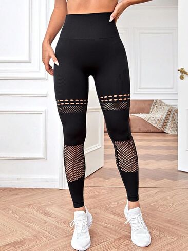 SweatyRocks Women's Plain Hollow Out Seamless High Waist Slim Fit Workout Yoga Legging in Saudi Arabia