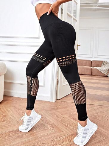 SweatyRocks Women's Plain Hollow Out Seamless High Waist Slim Fit Workout Yoga Legging in Saudi Arabia