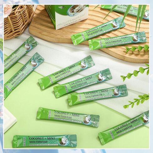 90 Pcs Travel Size Mouthwash Bulk Mint Coconut 0.41 Fl oz Individual Packet Mini Mouth Wash Packet Portable Alcohol Free Pocket Size Mouthwash for Adult After Meals Coffee Hotel Office in Kuwait