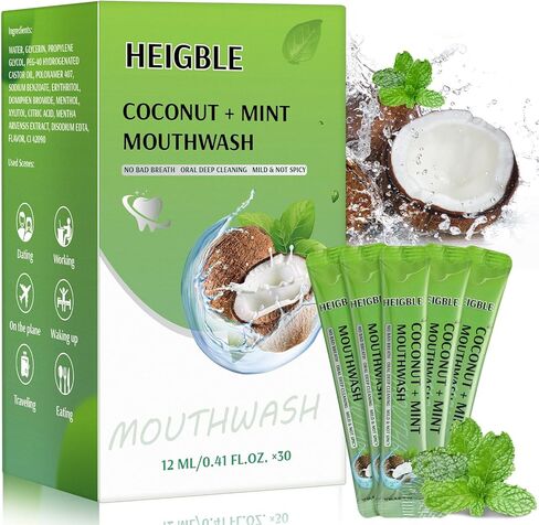 90 Pcs Travel Size Mouthwash Bulk Mint Coconut 0.41 Fl oz Individual Packet Mini Mouth Wash Packet Portable Alcohol Free Pocket Size Mouthwash for Adult After Meals Coffee Hotel Office in Kuwait