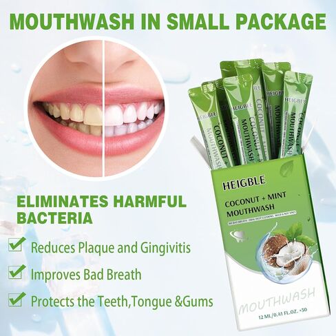 90 Pcs Travel Size Mouthwash Bulk Mint Coconut 0.41 Fl oz Individual Packet Mini Mouth Wash Packet Portable Alcohol Free Pocket Size Mouthwash for Adult After Meals Coffee Hotel Office in Kuwait