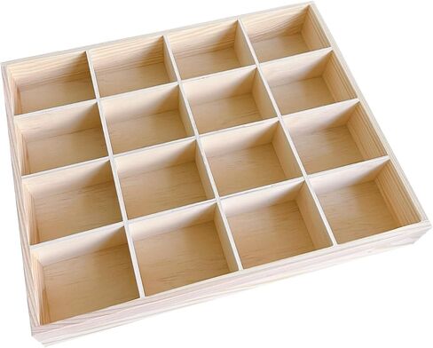 LONG TAO 1 Pcs 13.4''x10.6''x2'' Wooden Storage Divider Box Showcase Display Box Organization Tray Tabletop Box with 12 Compartments for Home Craft Office Kitchen Storage (Vintage Color) in Kuwait