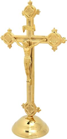 Needzo Brass Catholic Crucifix, Religious Cross for Home and Church, Gift for Baptisms or Confirmation, 12.5 by 7 Inches in Saudi Arabia