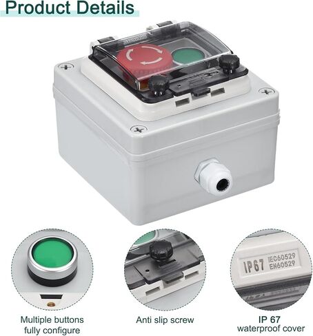 MECCANIXITY IP67 صندوق زر الضغط ABS الزر الأخضر زر إيقاف E لمعدات إطفاء الاتصالات الكهربائية الداخلية والخارجية in Saudi Arabia