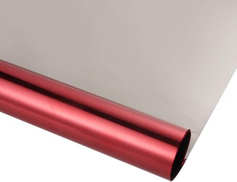 Reflective Window Privacy Film Anti UV Heat Control One Way Mirror Window Tint Adhesive Day Time Privacy Protection Window Sticker Vinyl, Red Silver, 17.7inches x 6.6feet in Saudi Arabia