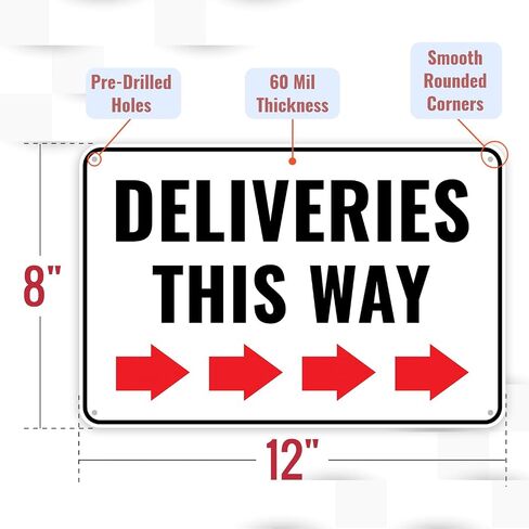 1PC Deliveries This Way Sign Left Arrow, 12 x 8 Inches - Aluminum - Packages Delivery Here Sign - Delivery Driver Instructions in Saudi Arabia