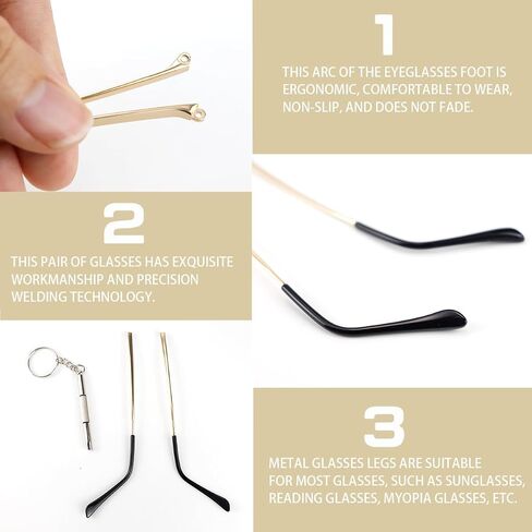 1 Pair Metal Glasses Replacement Arms and Multifunctional 3 in 1 Screwdriver Glasses Repair Tools，Eyewear Frame Temple Replacement Accessories for Thin Metal Glasses, Sunglasses（Silver） in Saudi Arabia