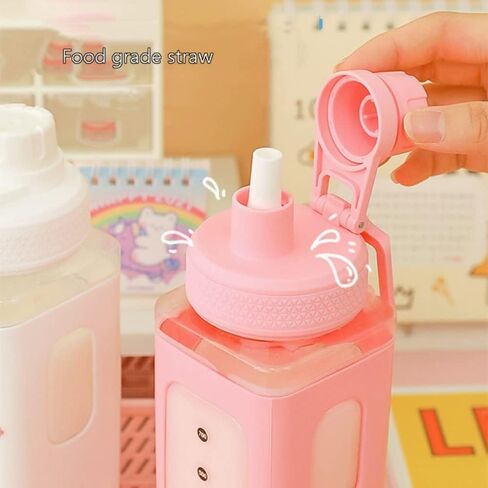 Kawaii Straw Water Bottle with Stickers and Strap, Cute Aesthetic Water Bottles BPA Free Leakproof Shaker Drink Bottle for School in Saudi Arabia