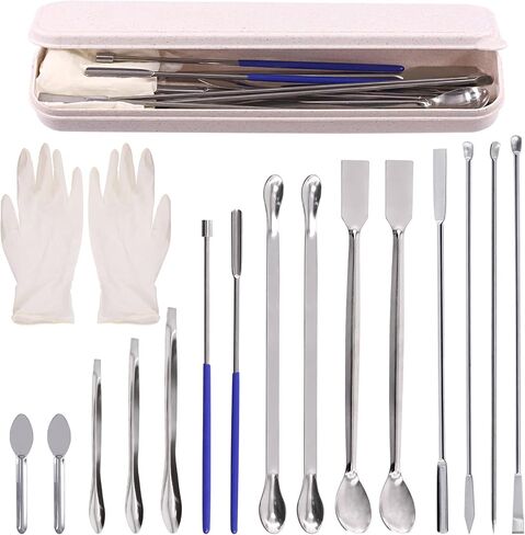 Keadic 17Pcs Stainless Steel Micro Sampling Spoon Lab Spatulas Assortment Kit, Double Ended Square Tail Micro Spoons Sampling Scoop U-Shaped Capsule Filling Spoon Tamper Tool for Laboratory Reagent in Saudi Arabia