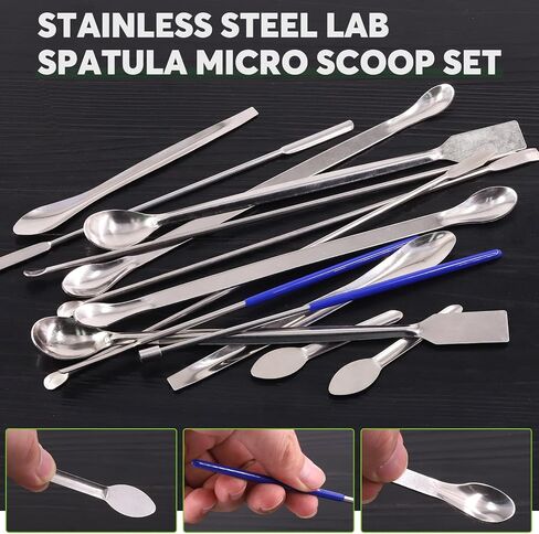 Keadic 17Pcs Stainless Steel Micro Sampling Spoon Lab Spatulas Assortment Kit, Double Ended Square Tail Micro Spoons Sampling Scoop U-Shaped Capsule Filling Spoon Tamper Tool for Laboratory Reagent in Saudi Arabia