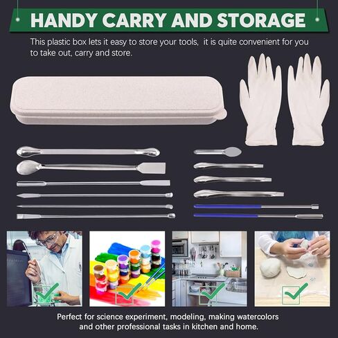 Keadic 17Pcs Stainless Steel Micro Sampling Spoon Lab Spatulas Assortment Kit, Double Ended Square Tail Micro Spoons Sampling Scoop U-Shaped Capsule Filling Spoon Tamper Tool for Laboratory Reagent in Saudi Arabia