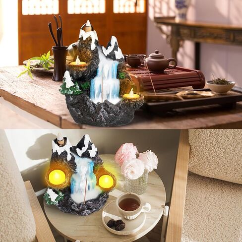حامل نافورة مبخرة البخور Zen Waterfall - اصنع الصفاء والهدوء مع تدفق الدخان مثل الشلال - تصميم Snowscape - يتضمن الشموع وأقماع البخور والعصي in Saudi Arabia