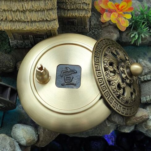 مبخرة نحاسية مستديرة، مبخرة بقاعدة مسطحة مع غطاء منقوش مموج، حاوية رماد حامل بخور عتيق للمنزل، المكتب، الفندق، المطعم (دائري)، هدايا يدوية للزينة الداخلية in Kuwait