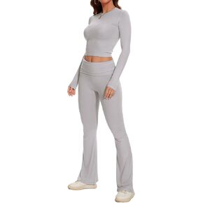 SISKIN Women's 2 Piece Outfits Lounge Sets Long Sleeve Tops with Wide Leg Flare Pants Yoga Tracksuit Sets
