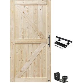 S&Z TOPHAND® 28in x 84in Barn Door, 20-60 in Unfinished British Brace Barn Door/Modern Style/Solid Wood/Simple Assembly is Required in Saudi Arabia