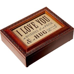 Cottage Garden Love You a Bushel Peck Woodgrain Rope Trim Jewelry Music Box Plays Wind Beneath My Wings