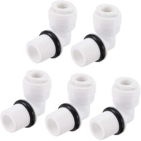 uxcell Quick Connector L Type G1/4 Male Thread to 1/4" Tube, Elbow Connect Fittings for RO Water Purifier, 29x27mm White Black 5Pcs