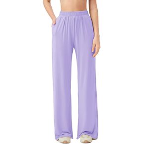 Womens Wide Leg Slit Casual Pants High Elastic Waisted Stretch Loose Yoga Workout Lounge Sweatpants with Pockets