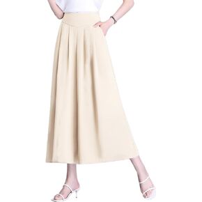 ThCreasa Womens Solid Back Elastic Waist Culottes Pants Cotton Linen Wide Leg Palazzo Cropped Trousers with Pockets