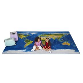 Carpets for Kids 61862 Learn Our Earth Map Decorative Classroom Rug 6ft x 12ft Rectangle Blue