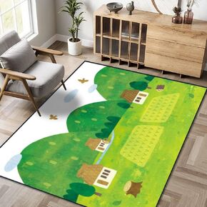Modern Home Kids Play Area Rugs Old Japanese Countryside Scenery Watercolor Carpets Non-Slip Extra Size Yoga Mat Runner Rug for Living Room Bedroom Kid Nursery Home Decor