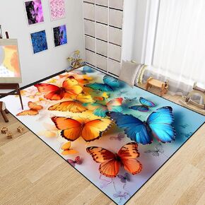 Butterfly Rug Colorful Butterfly Rugs for Girls Bedroom Butterfly Carpet for Kids Room Area Rug Butterfly Doormat Yellow Rugs for Bedroom Living Room Indoor Outdoor Rug Floor Mat, 2x3 Feet