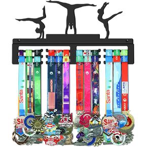 GENOVESE Gymnastics Medal Hanger Display Rack, Black Sturdy Steel Metal, Wall Mounted Over 50 Medals Easy to Install