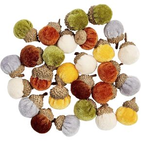 Mud Pie Fall Mini Velvet Vase Filler Assorted Set of 36 Acorns, Multi, 1.75" x 1"