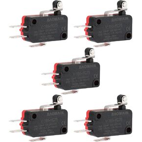 Baomain Micro switch V-165-1C25 SPDT Short Roller Hinge Lever 3 Pin Momentary Pack of 5