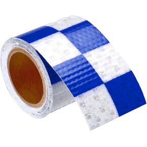 PATIKIL Reflective Tape, 1 Roll 10 ft x 2-inch Waterproof Adhesive High Visibility Caution Warning Safety Tape Reflector for Trucks Trailers Cars, Square Blue White