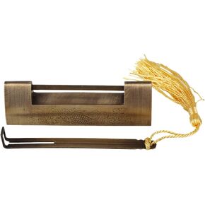 BQLZR Spacing 6cm Chinese Old Style Brass Carved Fish Horizontal Padlock Lock Chinese Antique Lock and Key
