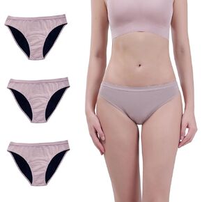 AIRCUTE Washable Super Absorbent Urinary Incontinence Underwear for Women Girls Bikini Panties for Bladder leaks 90ML, 3 Pack (Small, Beige)