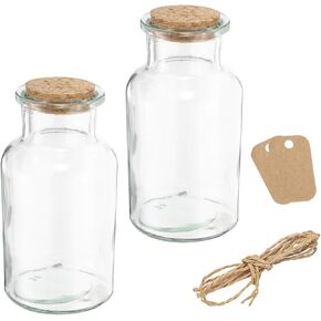 uxcell 2 Pcs 7.5 oz/250ML Glass Jars With Cork Stoppers, Clear Message Wishing Bottle with Twine and Blank Tags for Halloween Decorations, Wedding Shower Favors