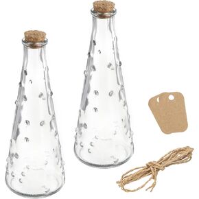 uxcell 2 Pcs 7.8 oz/260ML Drop Shaped Glass Jars With Cork Stoppers, Clear Message Wishing Bottle with Twine and Blank Tags for Halloween Decorations, Wedding Shower Favors