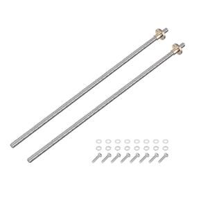 uxcell 2 Pcs 350mm / 14 Inch Tr8x2 Stainless Steel Lead Screw with T8 Brass Nut - [ Acme Thread, 2mm Pitch, 8mm Lead ] for 3D Printer Z Axis, CNC Machine