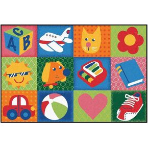 Carpets for Kids KID$Value 48.25 Toddler Fun Squares Nursery Classroom Rug 4ft x 6ft Rectangle Multi Color